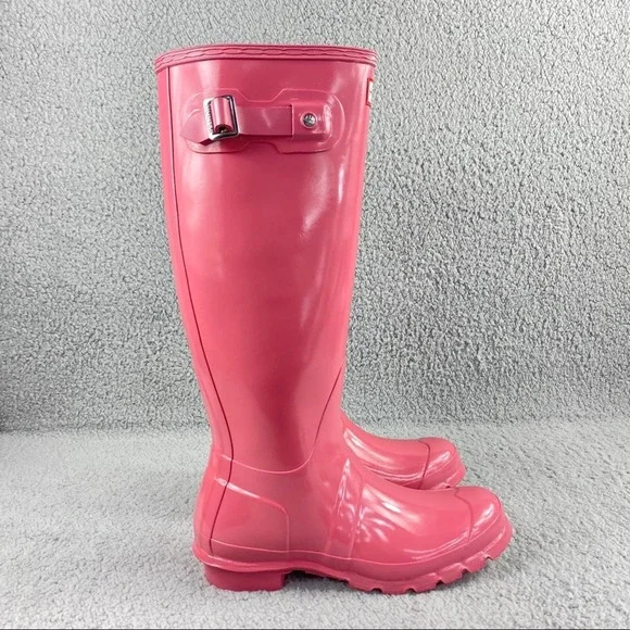 Hunter Original Tall Bright Pink Gloss Wellington Rain Boots
